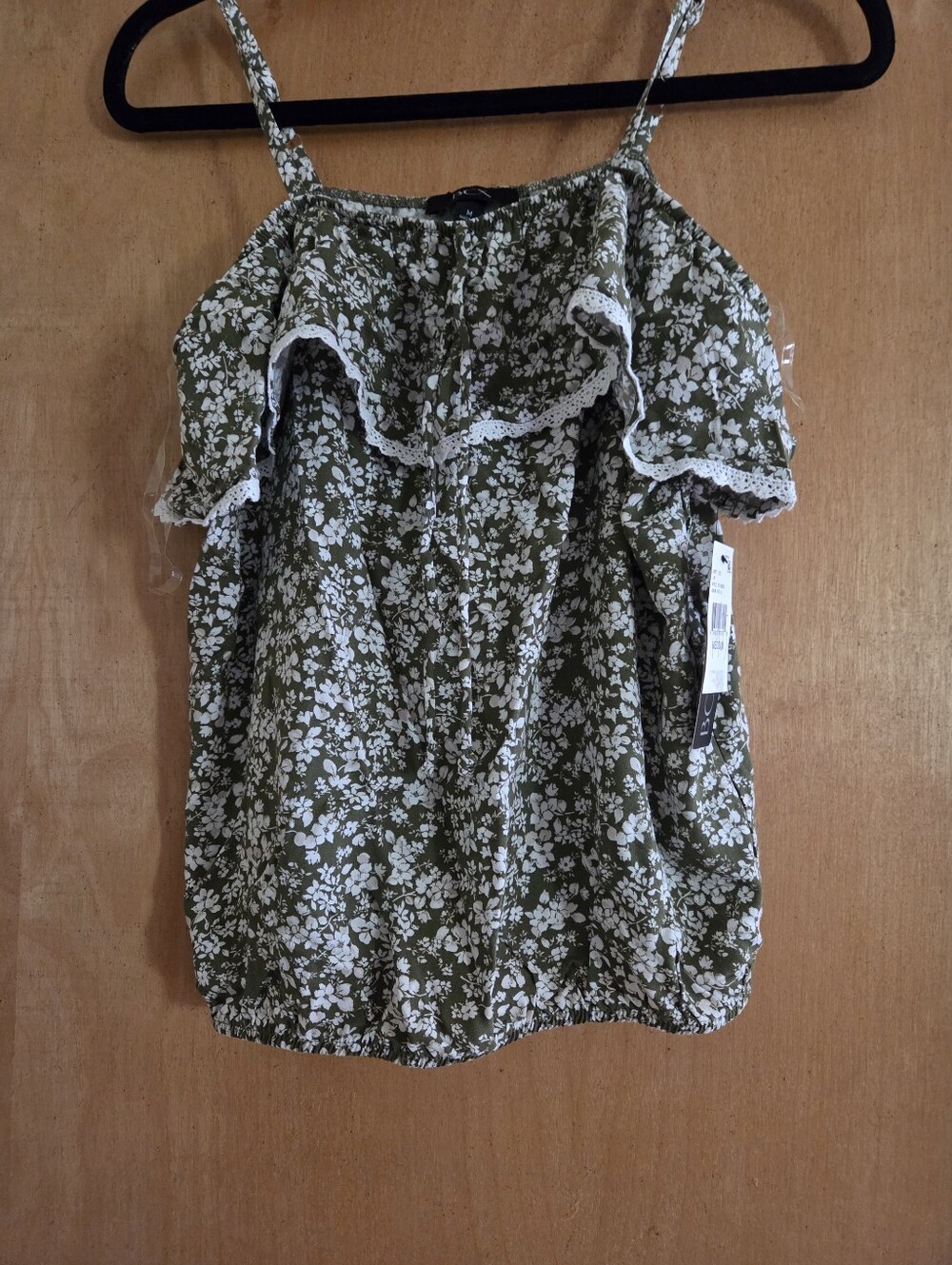 BCX Olive Green Floral Ruffle Camisole